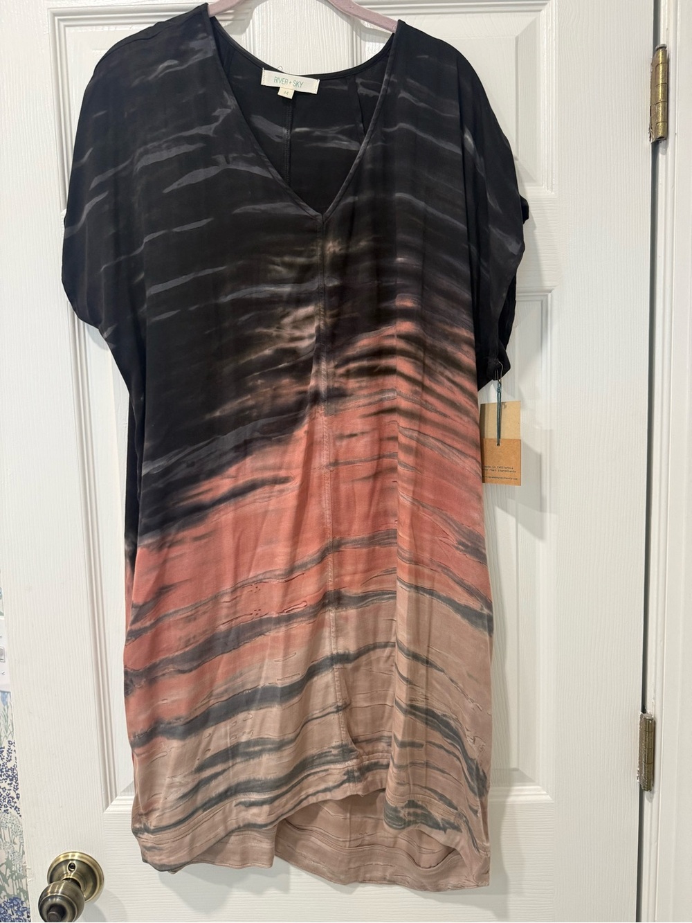River + Sky Black, Coral & Tan Ombre V-Neck Short Sleeve Shirt